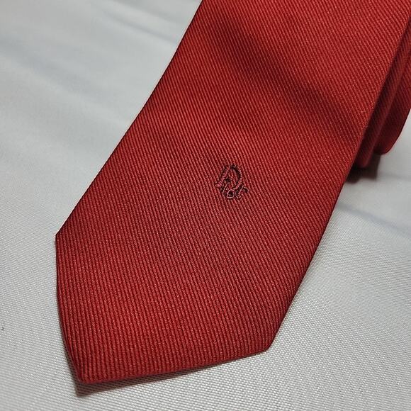 Dior Other - Christian Dior Tie Solid Red Embroidery Logo Designer Skinny Business Vintage